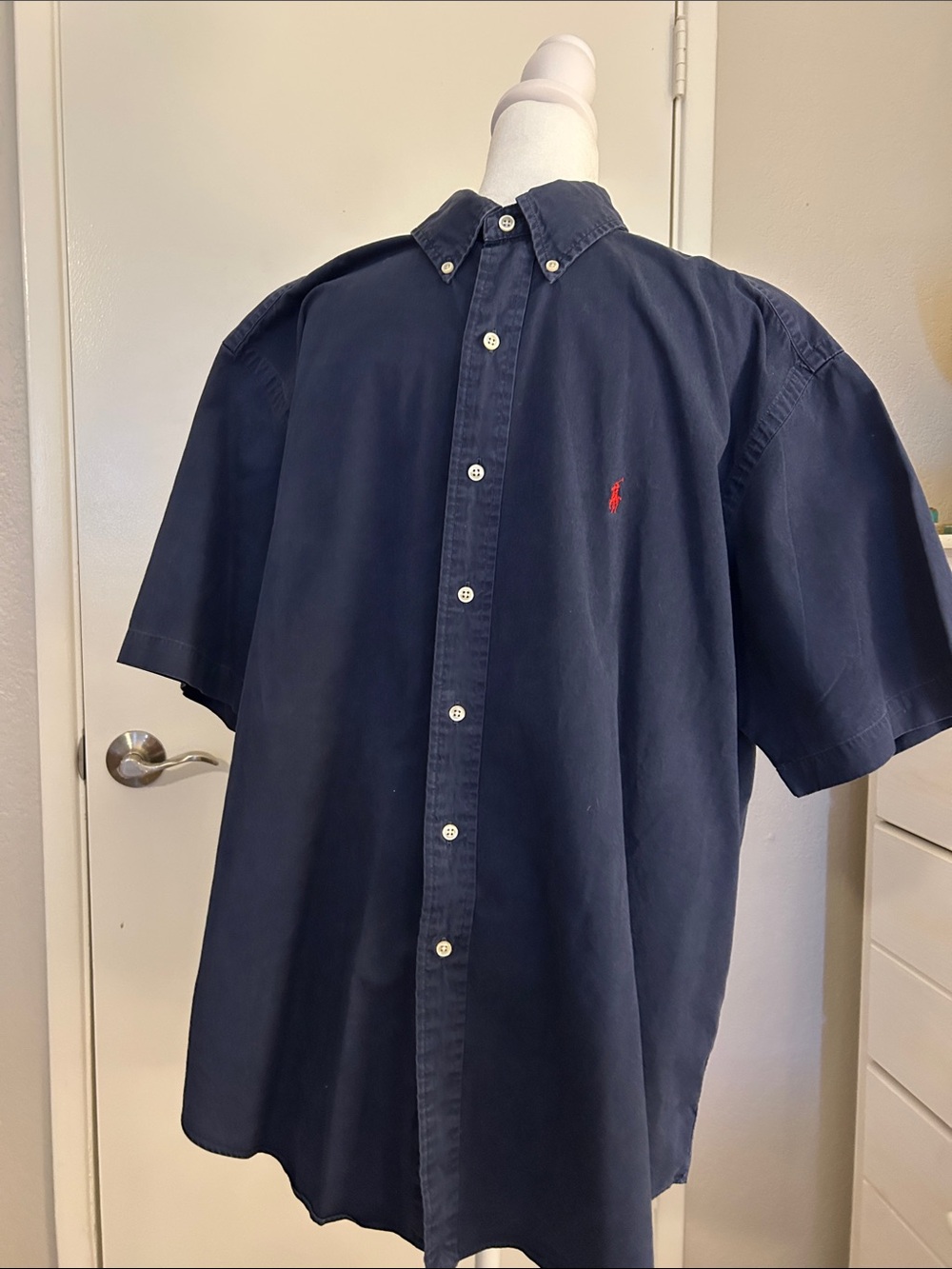 Ralph Lauren Short-Sleeve Button-Down Shirt in Navy with Red Accent - Men's